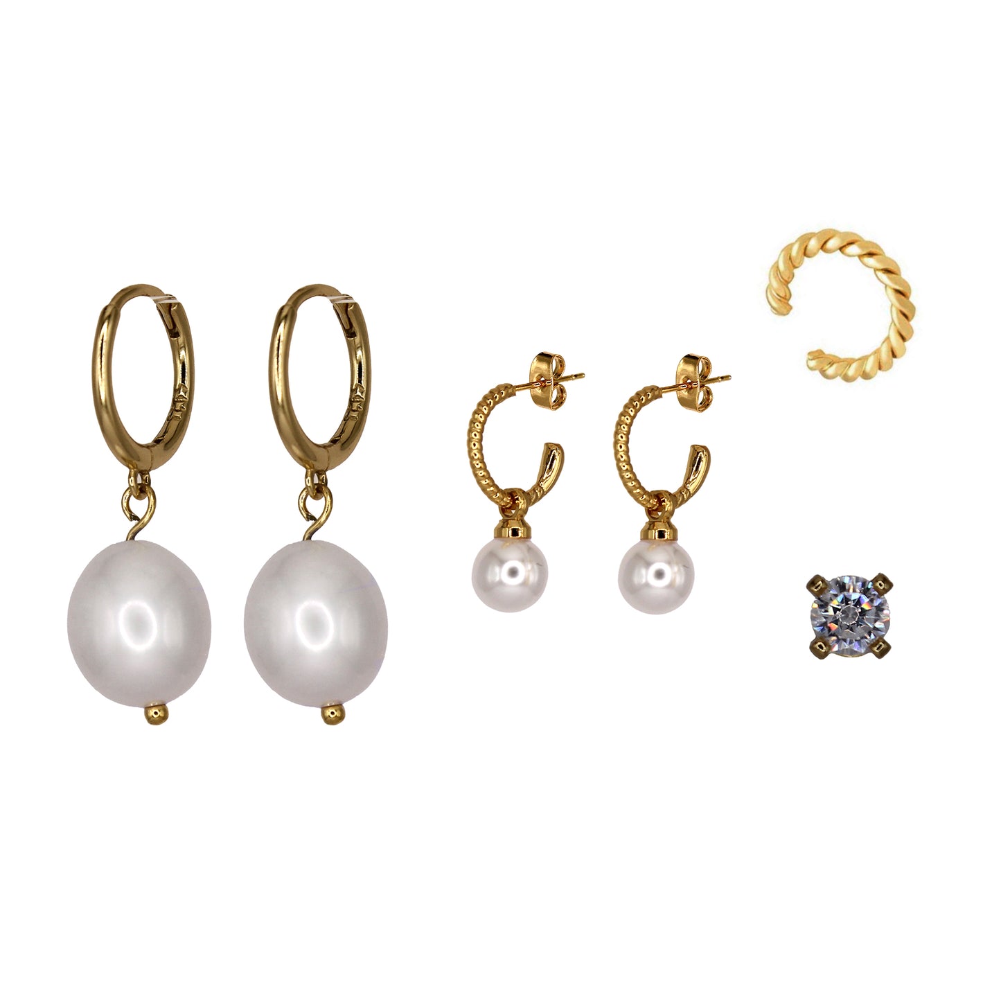 ATHENA PEARL HOOP EARRING STACK SET GOLD