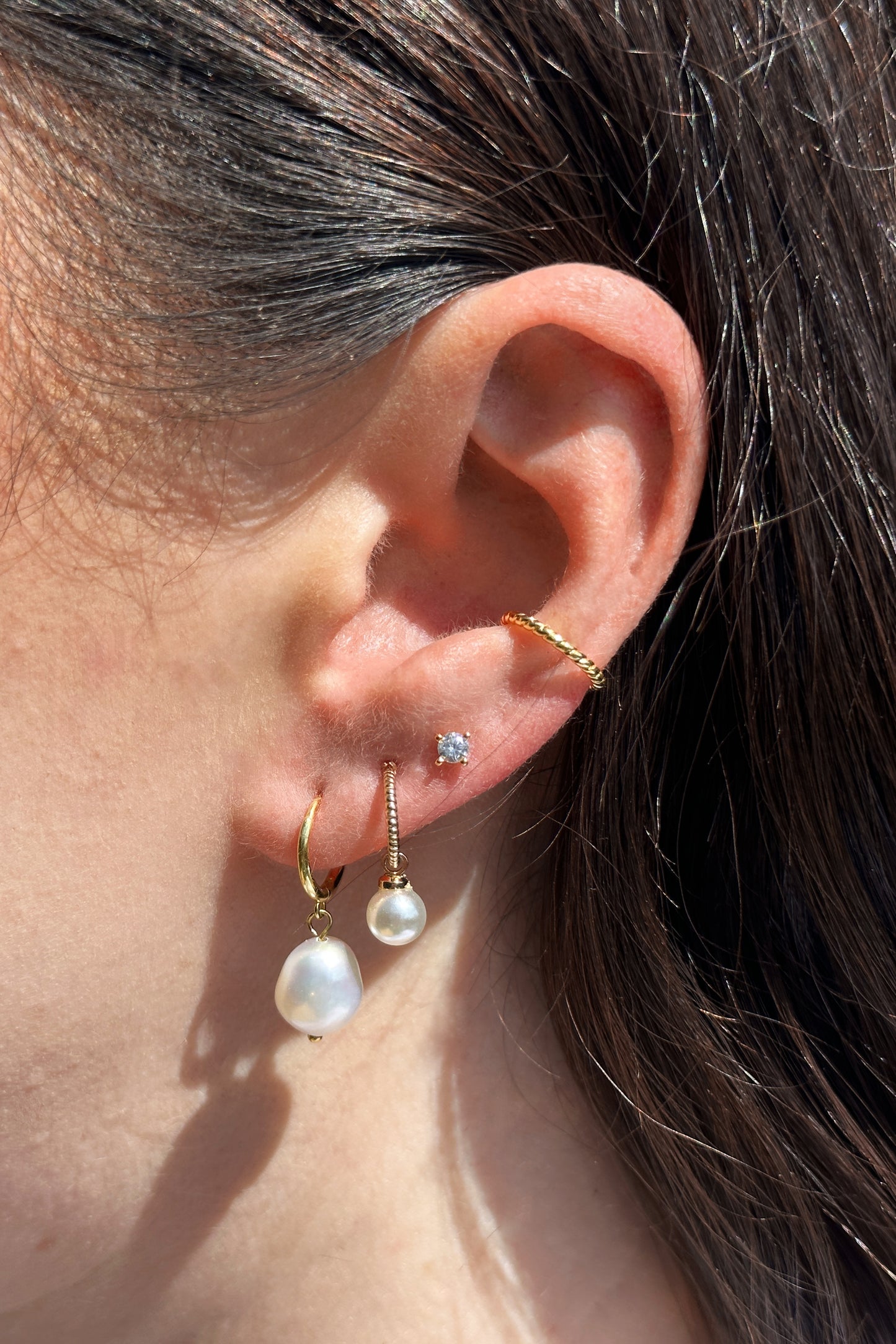 ATHENA PEARL HOOP EARRING STACK SET GOLD