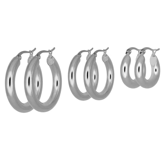 HAILEY HOOP EARRING STACK SET SILVER